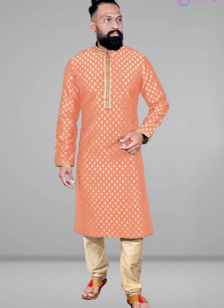 Peach Colour Designer Party And Function Wear Traditional Jacquard Silk Kurta Churidar Pajama Redymade Collection 18005